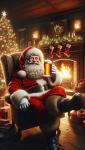 DALL·E 2023-12-23 19.43.56 - Santa Claus enjoying a beer, depicted in a cozy Christmas setting. Santa, with his iconic red suit and white beard, is seated comfortably in a large a.png